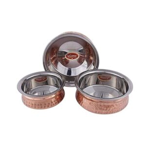 Sizzling Copper Pan Set of 3pcs - Copper and Silver/সিজলিং কপার প্যান-সিলভার (India)