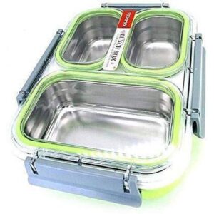 Clastik Tedmei Stainless Steel School Lunch Box for Kids and teenager,Transparent Lid - 1.2 Ltrs 3 Containers Lunch Box (1200 ml)