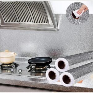 Aluminum Foil Kitchen Sticker Roll 5 Meter (Silver) – Waterproof Oil Proof Heat Resistant Self Adhesive Wall Sticker for Kitchen Cabinet Tile Decor